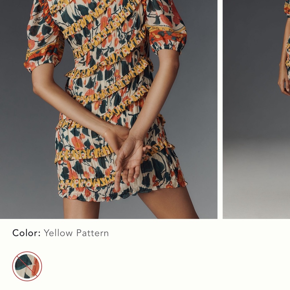 FARM Rio Yellow Sheath Mini Dress Puff Sleeves